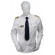 Chemise pilote - marin blanche opaque manches longues, cintrée, avec épaulettes et poche stylo, coton