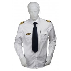 Chemise pilote - marin blanche opaque manches longues, cintrée, avec épaulettes et poche stylo, coton