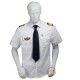 Chemise pilote et marin COUPE DROITE blanche opaque manches courtes, avec épaulettes et poche stylo, coton