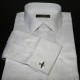 Chemise marin à manchettes, blanche, boutonnière de manchettes pour boutons, cintrée, avec épaulettes et poche stylo, coton